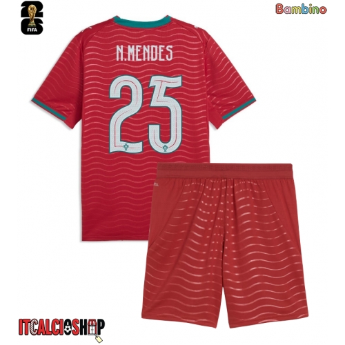Portogallo Nuno Mendes #25 Prima Maglia Bambino Mondiali 2026 Manica Corta (+ Pantaloni corti)